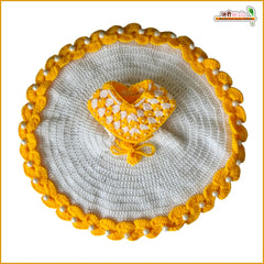 Woolen Fancy Yellow & White Laddu Gopal Poshak With Cap