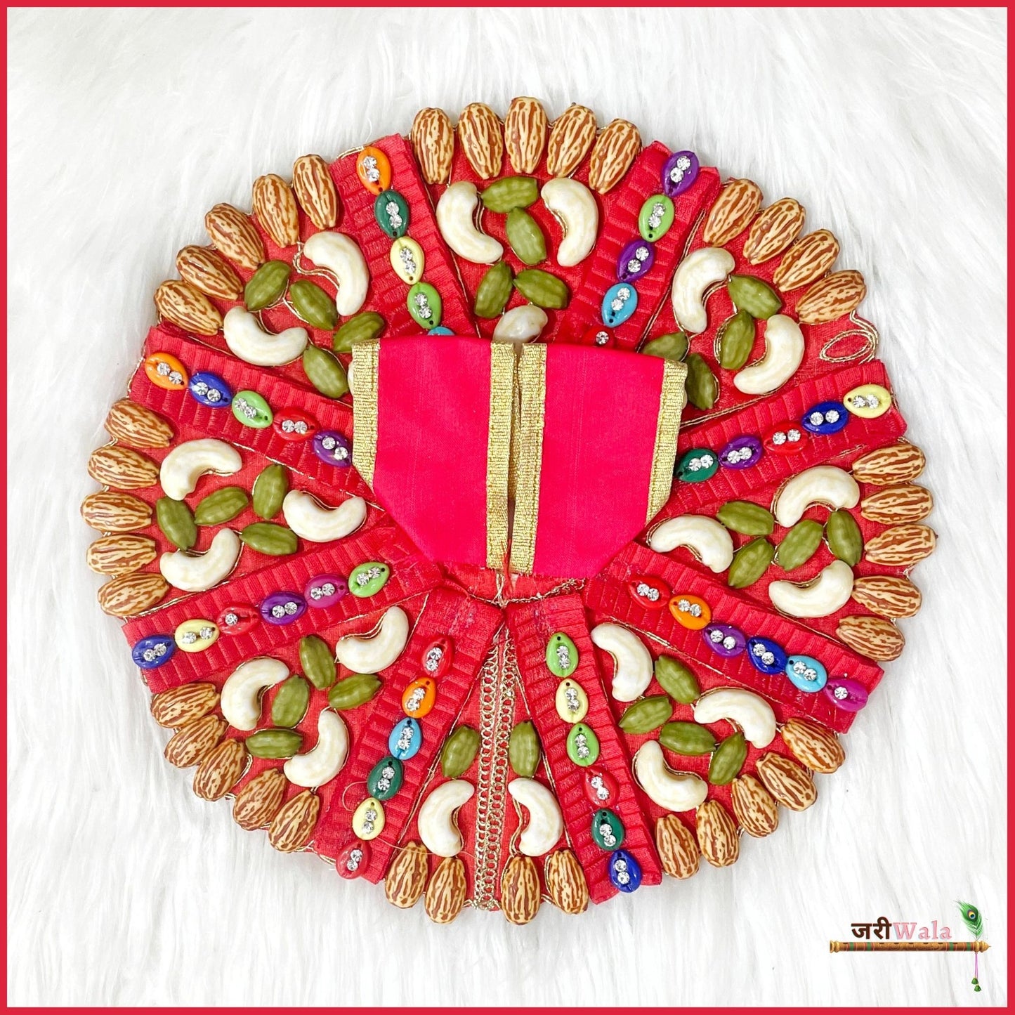 Blended Frill Plastic Dry Fruit Work Red Poshak