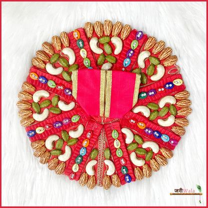 Blended Frill Plastic Dry Fruit Work Red Poshak