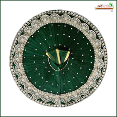 Net Frill Lace Jarkan Stone Kundan Work Dark Green Laddu Gopal Poshak With Patka