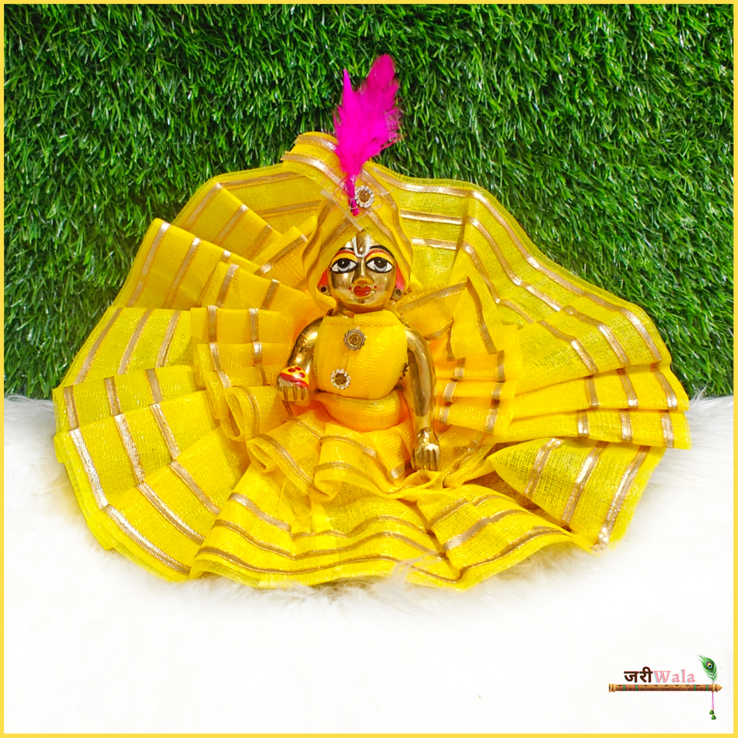 Net Lace Work Yellow Poshak With Cap