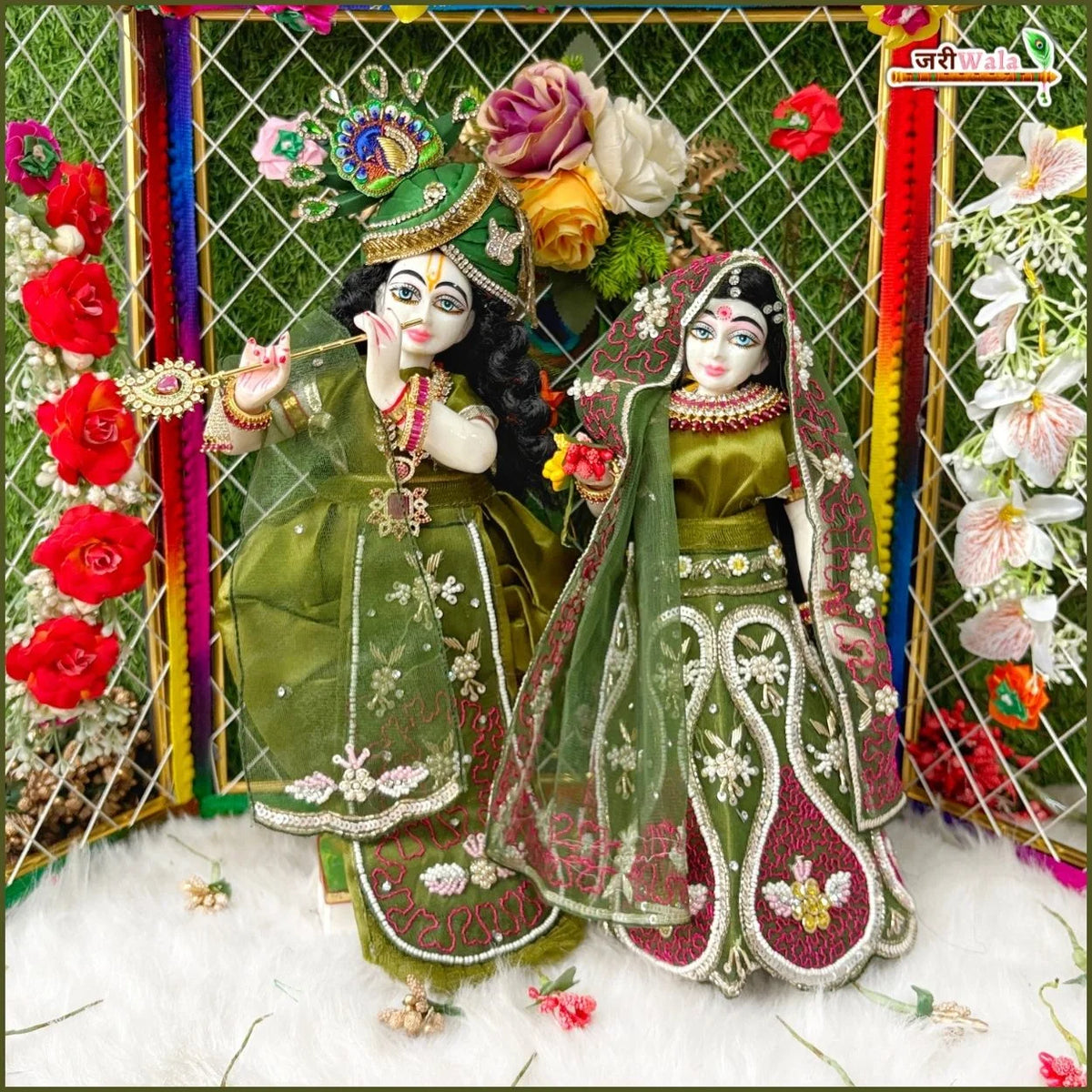 Blended Frill Thread Sitara Moti Work Multicolor Jugal Jodi Poshak
