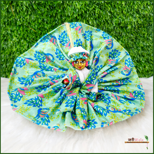 Shaneel Digital Print Floral Sea Green Laddu Poshak With Patka & Cap