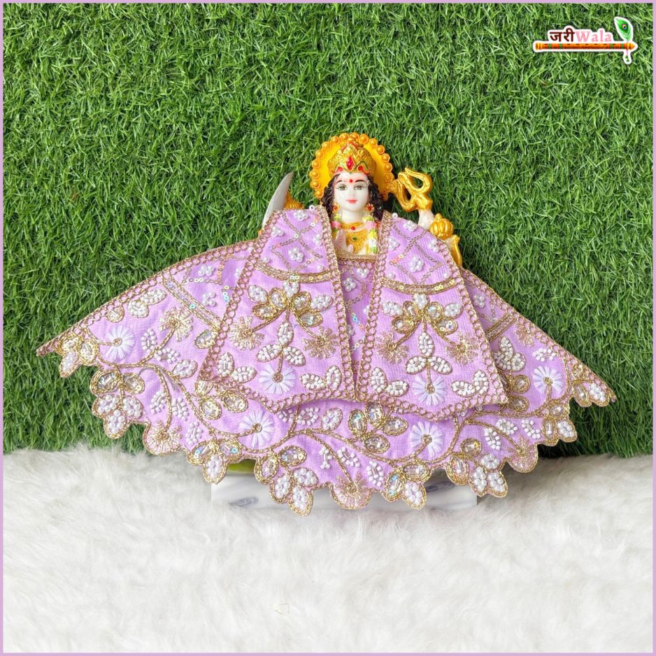 Cotton Thread Moti Cutdana Work Lavender Lehnga Patka