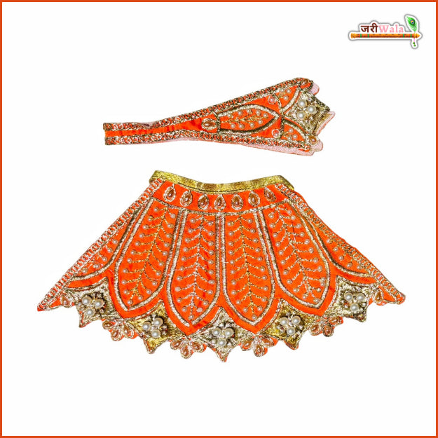 Blended Thread Moti Work Orange Lehnga Patka