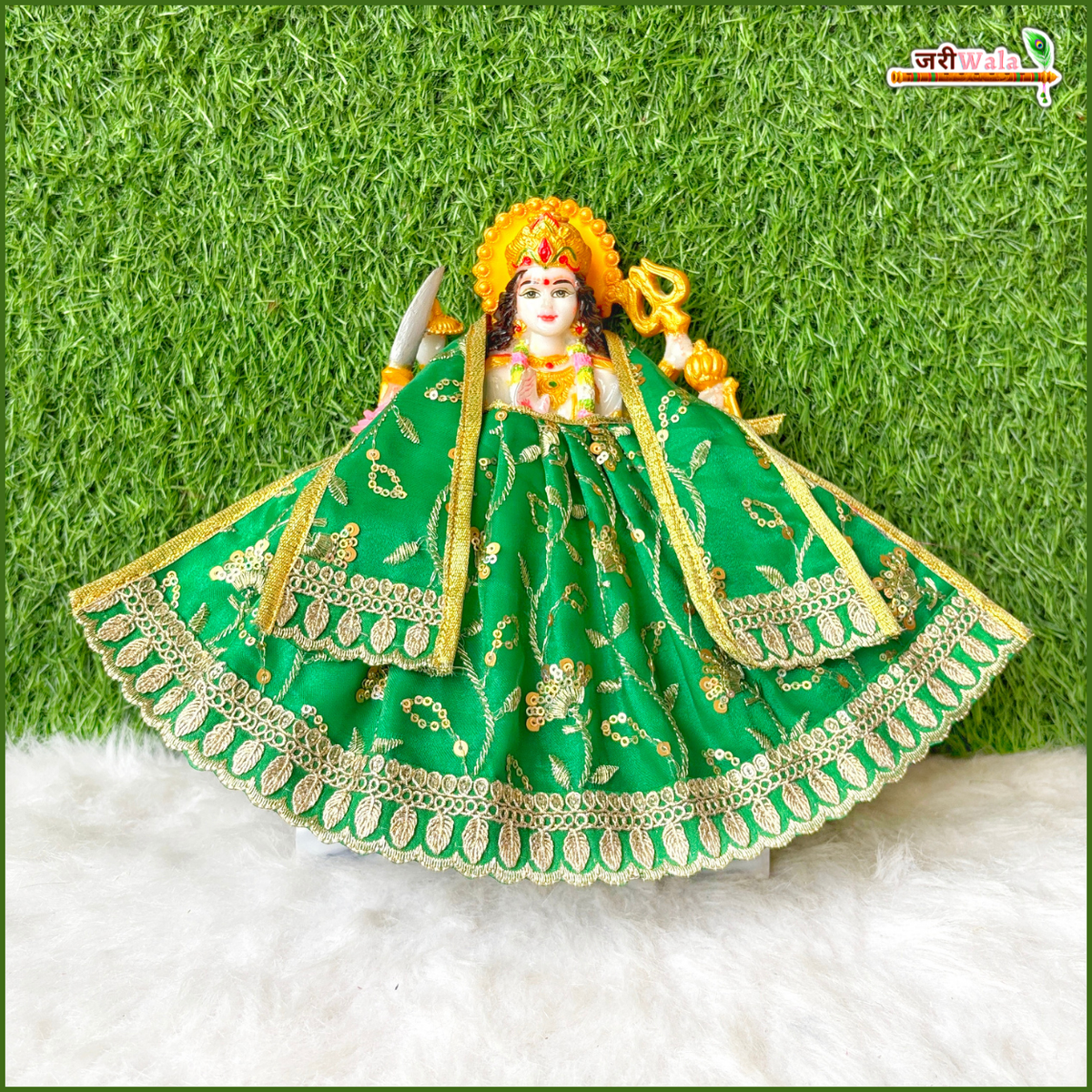 Blended Thread Sitara Work Green Lehnga Patka