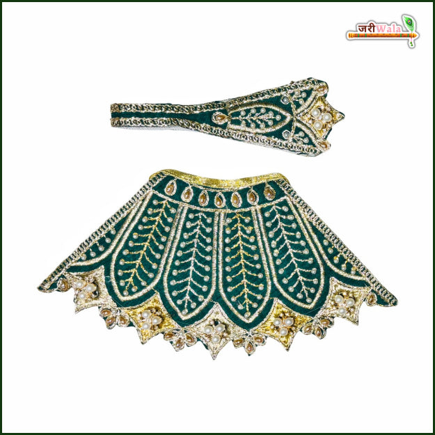 Blended Thread Moti Work Dark Green Lehnga Patka