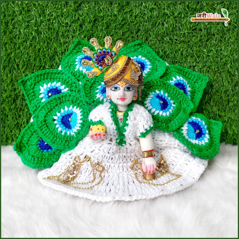 Woolen Fancy Morpankh White & Green Poshak With Cap