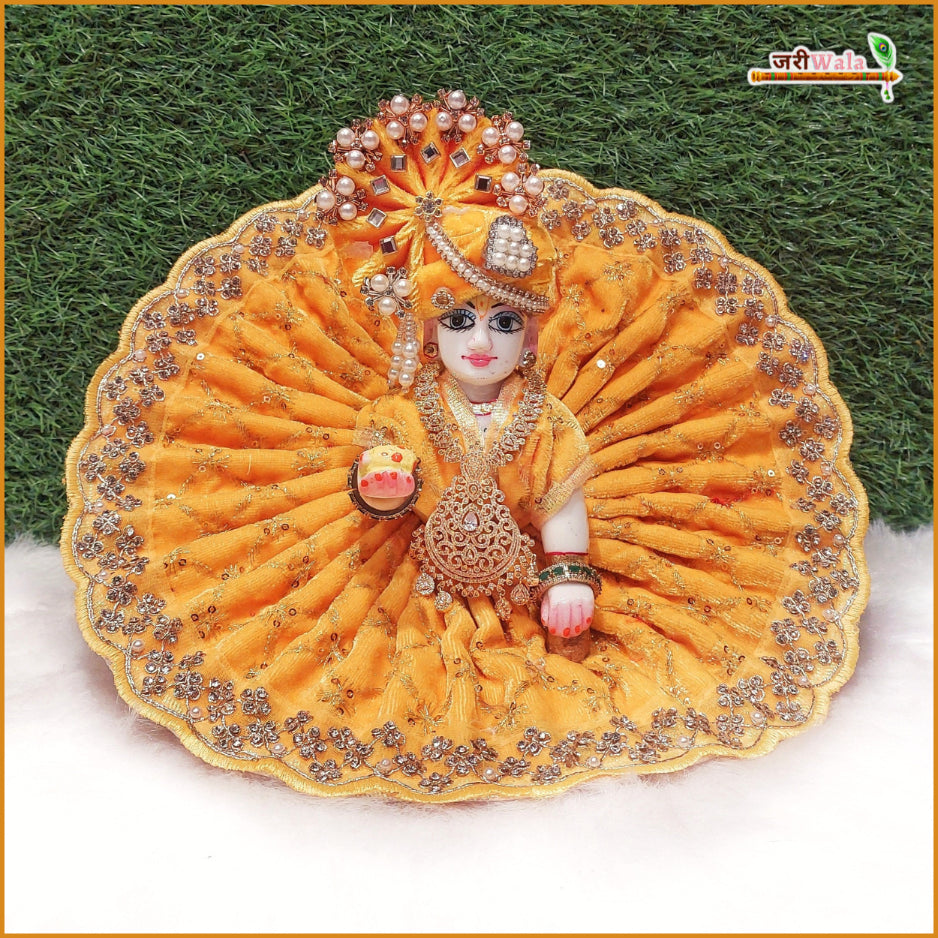 Shaneel Thread Sitara Stone Work Yellow Laddu Gopal Poshak