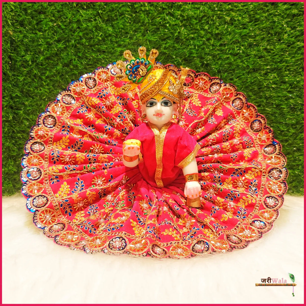 Shaneel Thread Cutdana Work Magenta Laddu Gopal Poshak