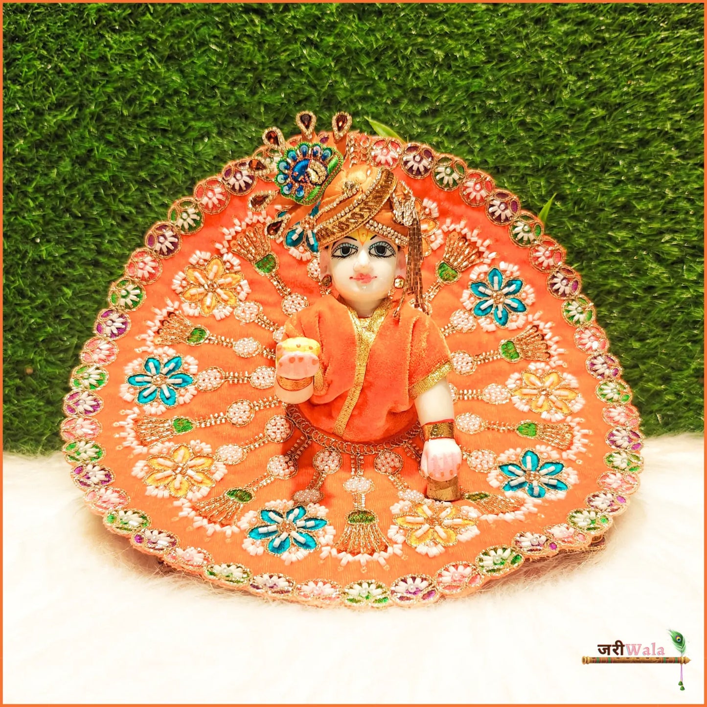 Shaneel Cutdana Moti Work Orange Laddu Poshak