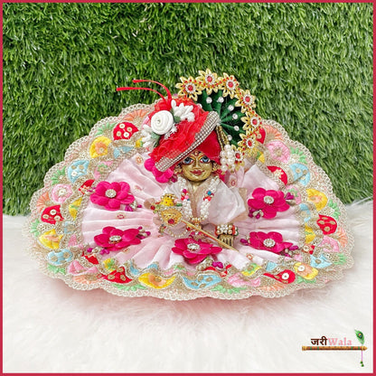 Blended Cotton Floral Lace Booti Work Multicolor Laddu Poshak