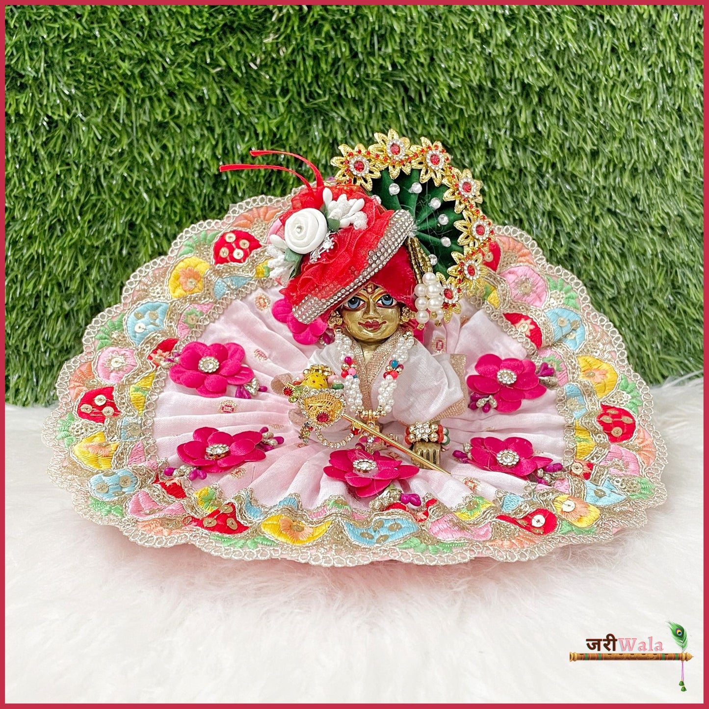 Blended Cotton Floral Lace Booti Work Multicolor Laddu Poshak