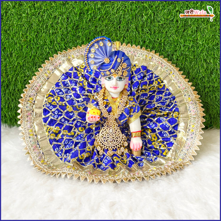 Bandhej Lace Work Blue Laddu Gopal Poshak