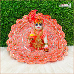 Blended Thread Sitara Stone Work Light Orange Laddu Gopal Poshak