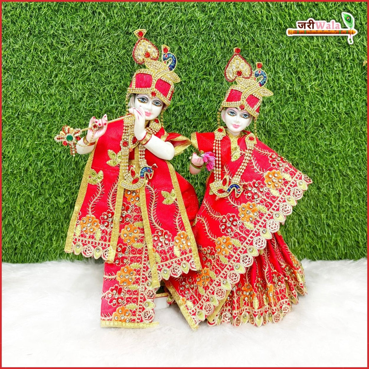 Blended Thread Sitara Kundan Work Red Jugal Jodi Poshak