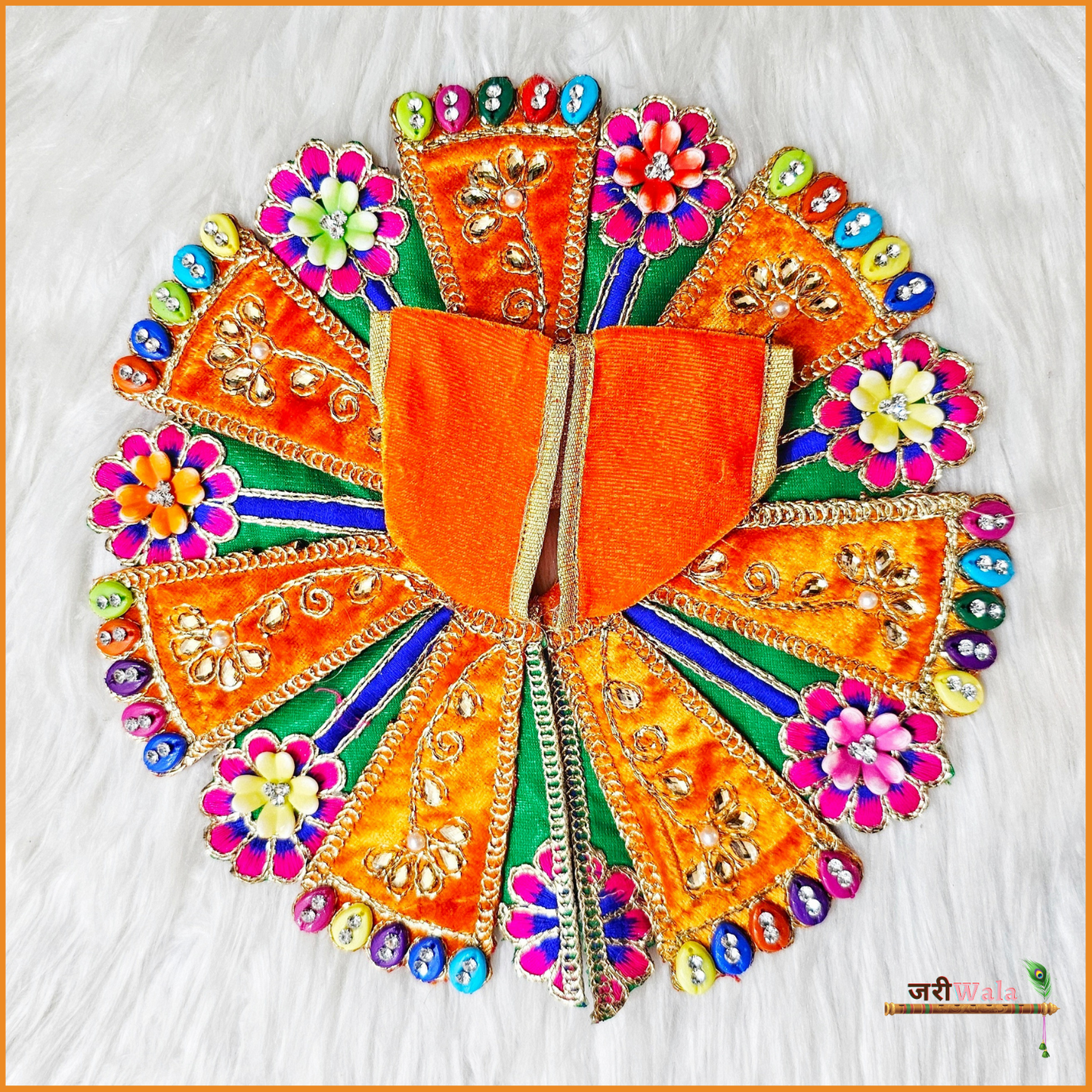Shaneel Thread Lace Work Orange Laddu Poshak