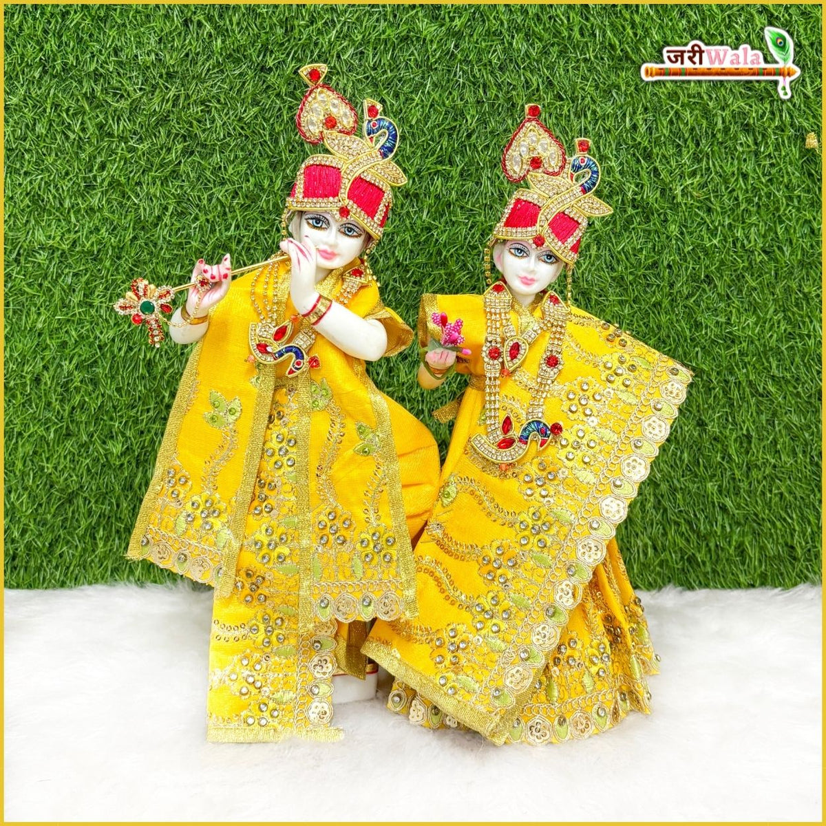 Blended Thread Sitara Kundan Work Yellow Jugal Jodi Poshak
