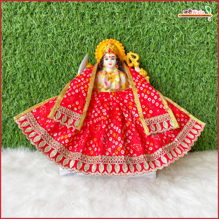 Bandhej Thread Work Red Lehnga Patka