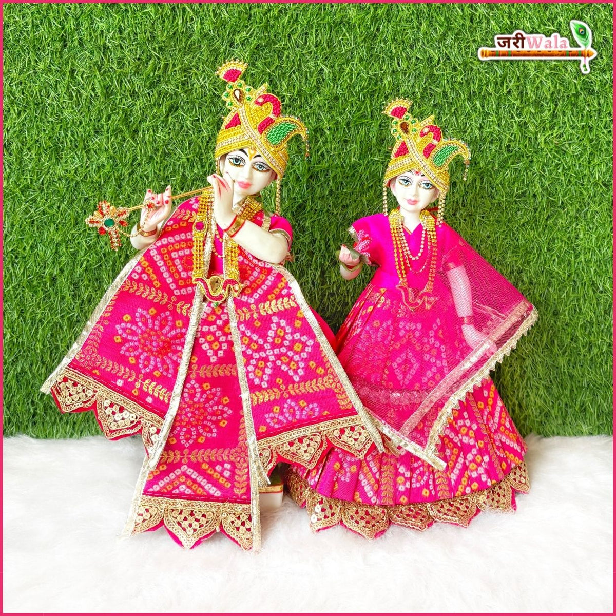 Bandhej Thread Booti Work Magenta Jugal Jodi Poshak