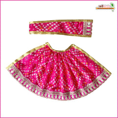 Bandhej Thread Work Magenta Lehnga Patka