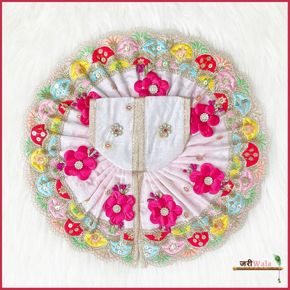 Blended Cotton Floral Lace Booti Work Multicolor Laddu Poshak