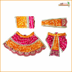 Cotton Frill Bandhej Thread Sitara Work Yellow Magenta Jugal Jodi Poshak