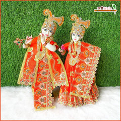 Blended Thread Sitara Kundan Work Orange Jugal Jodi Poshak