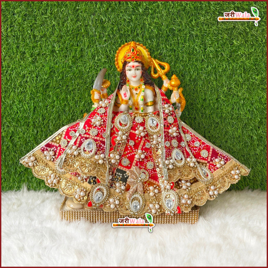 Blended Jarkan Stone Booti Work Bandhej Red Lehnga Patka