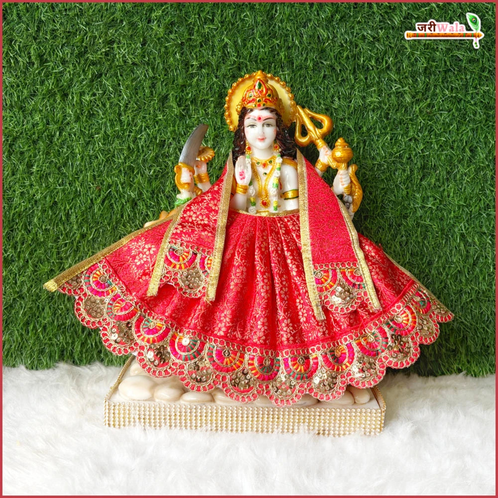 Blended Thread Lace Work Red Lehenga Patka