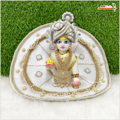 Net Frill Lace Jarkan Moti Work White Laddu Gopal Poshak With Patka