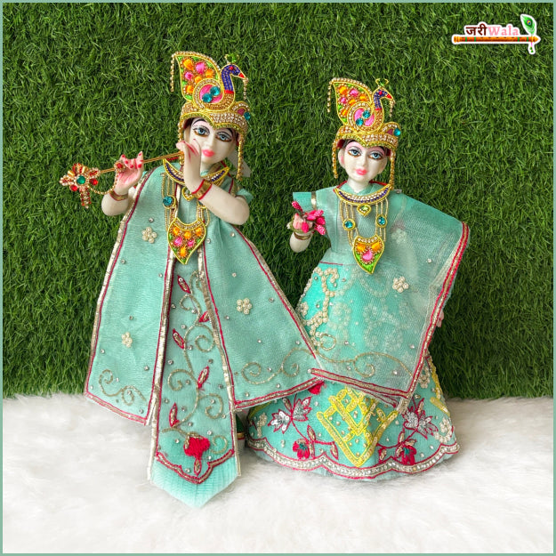 Blended Net Frill Thread Sitara Moti Work Firozi Jugal Jodi Poshak