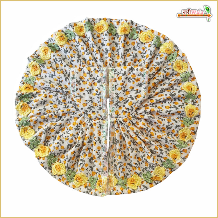 Cotton Leaf Print Lace Work Yellow Laddu Gopal Poshak