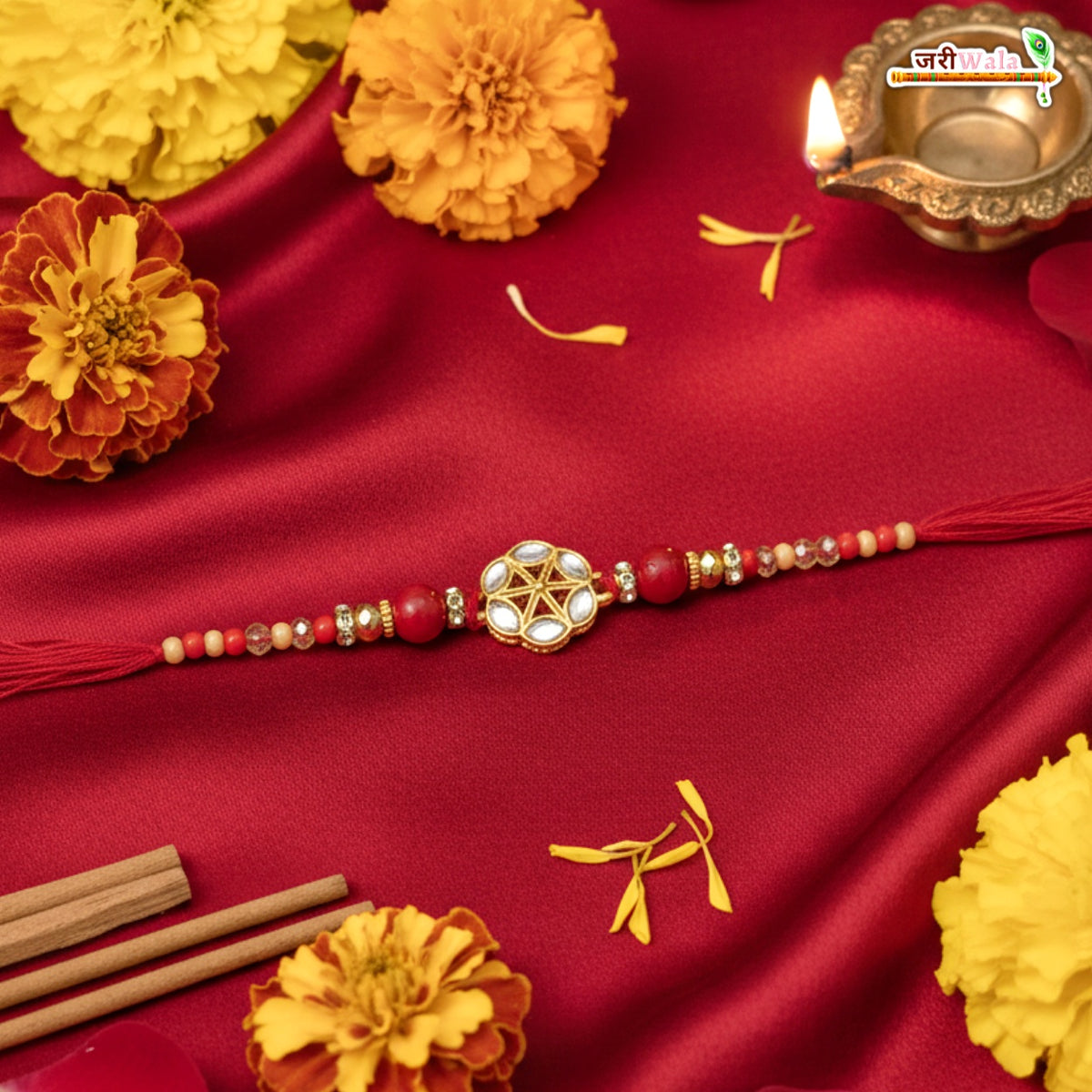 Fancy Handcrafted Antique Metal Kundan Rakhi