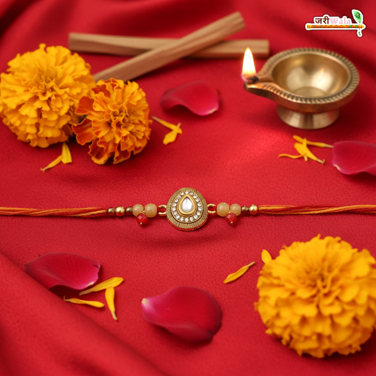 Fancy Handcrafted Chandan Kundan Rakhi