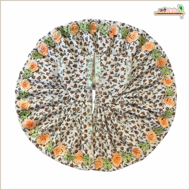 Cotton Leaf Print Lace Work Peach Laddu Gopal Poshak