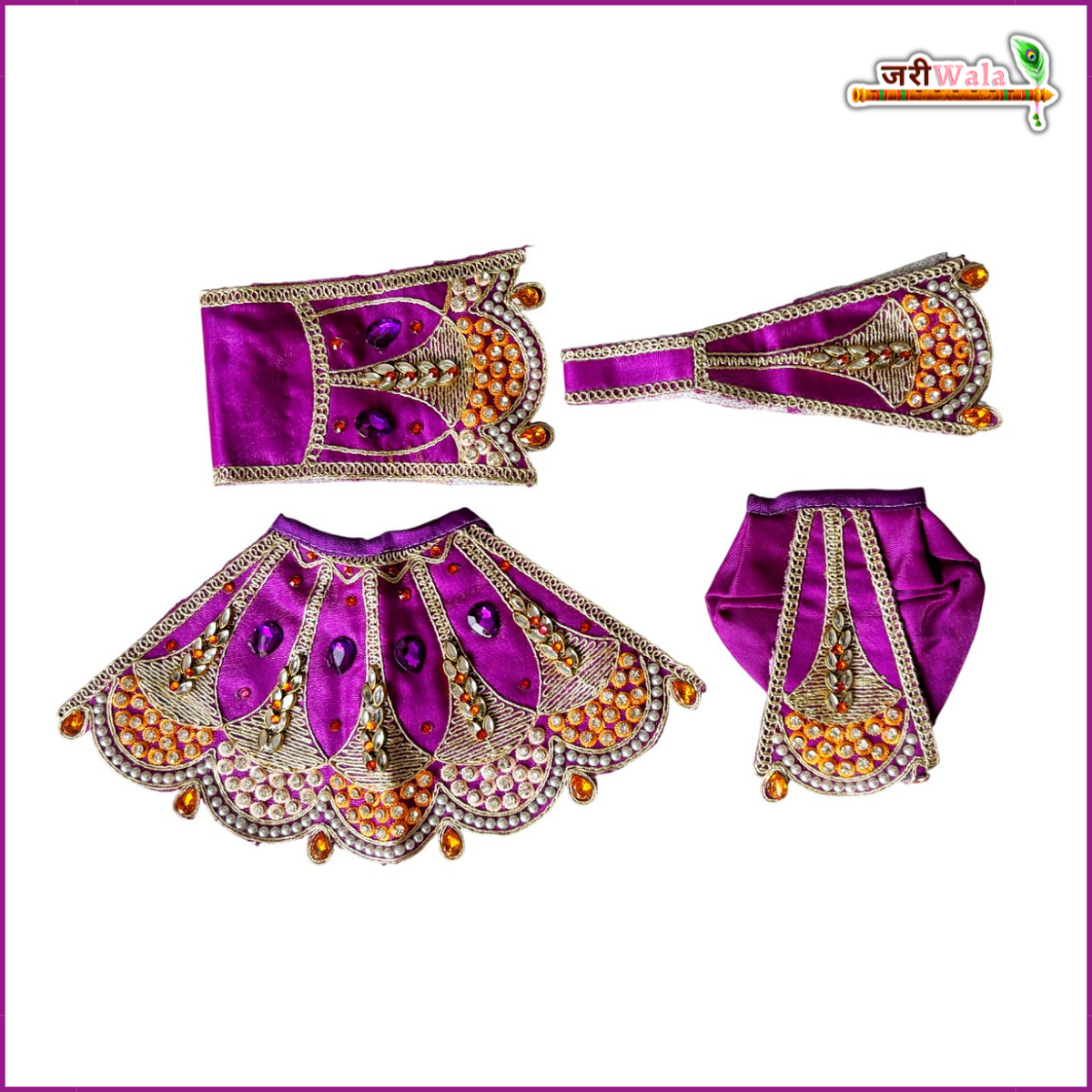 Coton Thread Kundan Stone Work Purple Jugal Jodi Poshak
