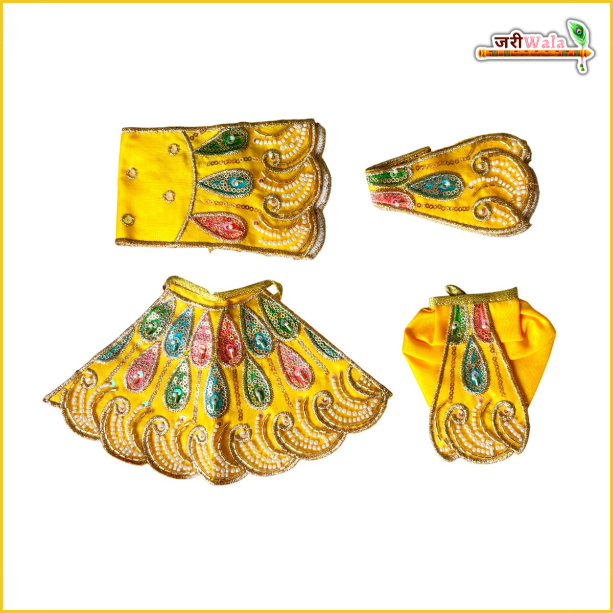 Coton Thread Sitara Moti Cutdana Work Yellow Jugal Jodi Poshak