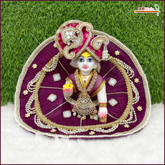 Net Frill Lace Jarkan Moti Work Purple Laddu Gopal Poshak With Patka