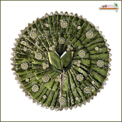 Blended Frill Jarkan Stone Booti Work Green Laddu Gopal Poshak With Pagdi