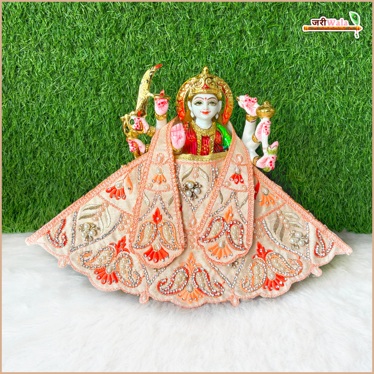 Blended Thread Jarkan Moti Work Peach Lehnga Patka