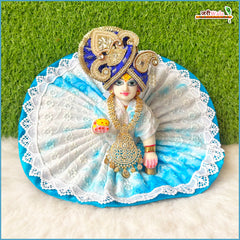 Blended Thread Lace Work Blue Laddu Gopal Poshak