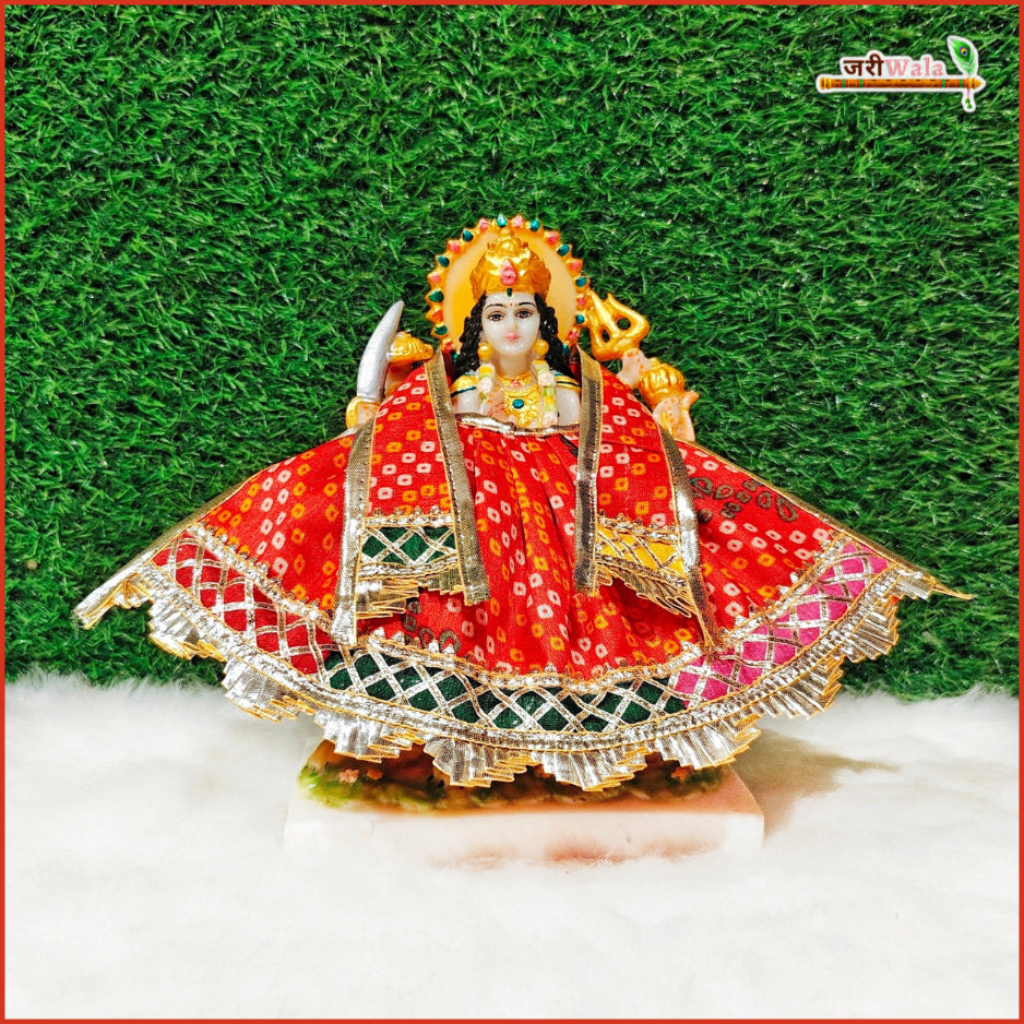 Bandhej Lace Work Red Lehnga Patka