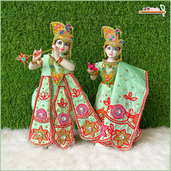 Cotton Heavy Thread Moti Work Sea Green Jugal Jodi Poshak