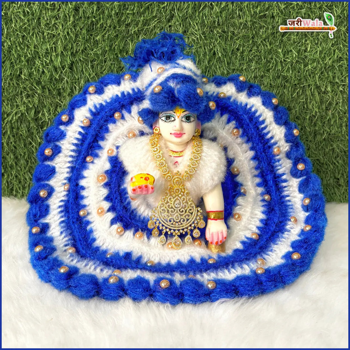 Woolen Fancy Blue & Light Blue Laddu Gopal Poshak With Cap