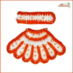 Woolen Orange & Cream Moti Work Lehnga Patka