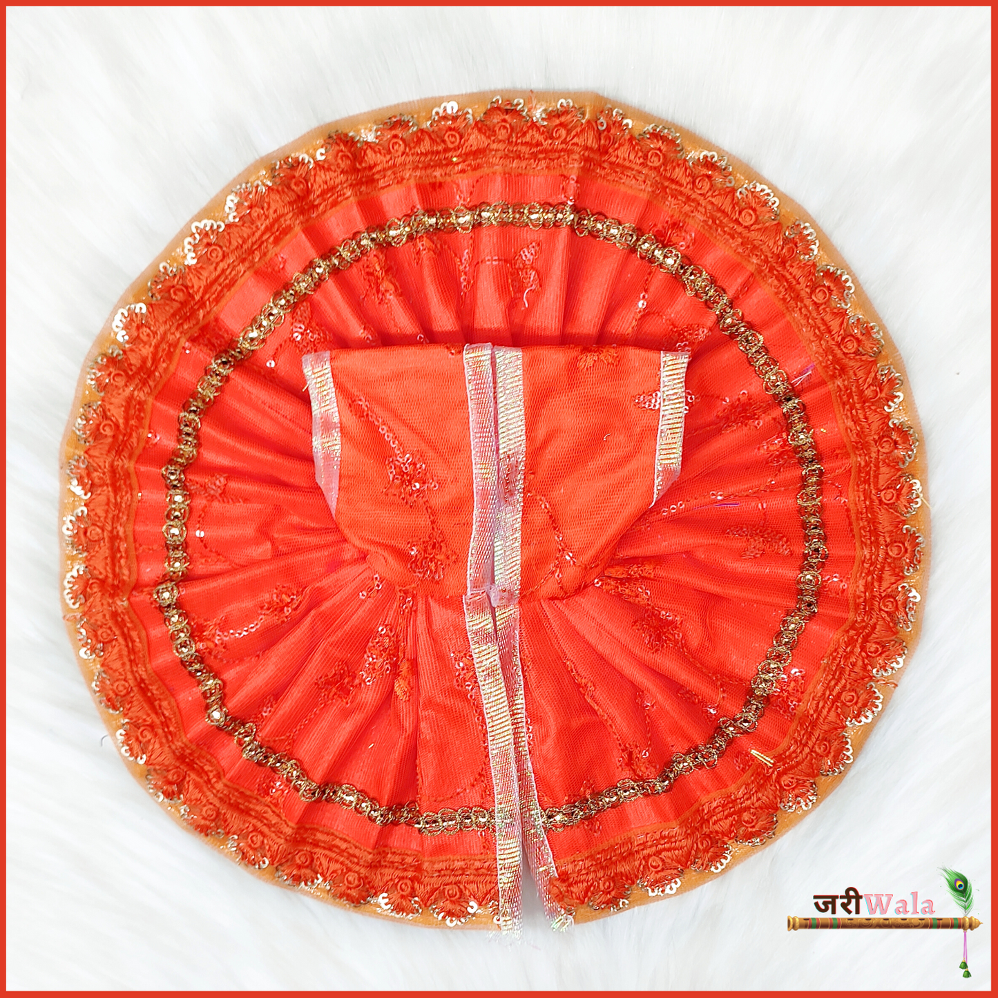Blended Net Thread Lace Work Orange Poshak