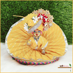 Cotton Chunri Lace Work Yellow Poshak