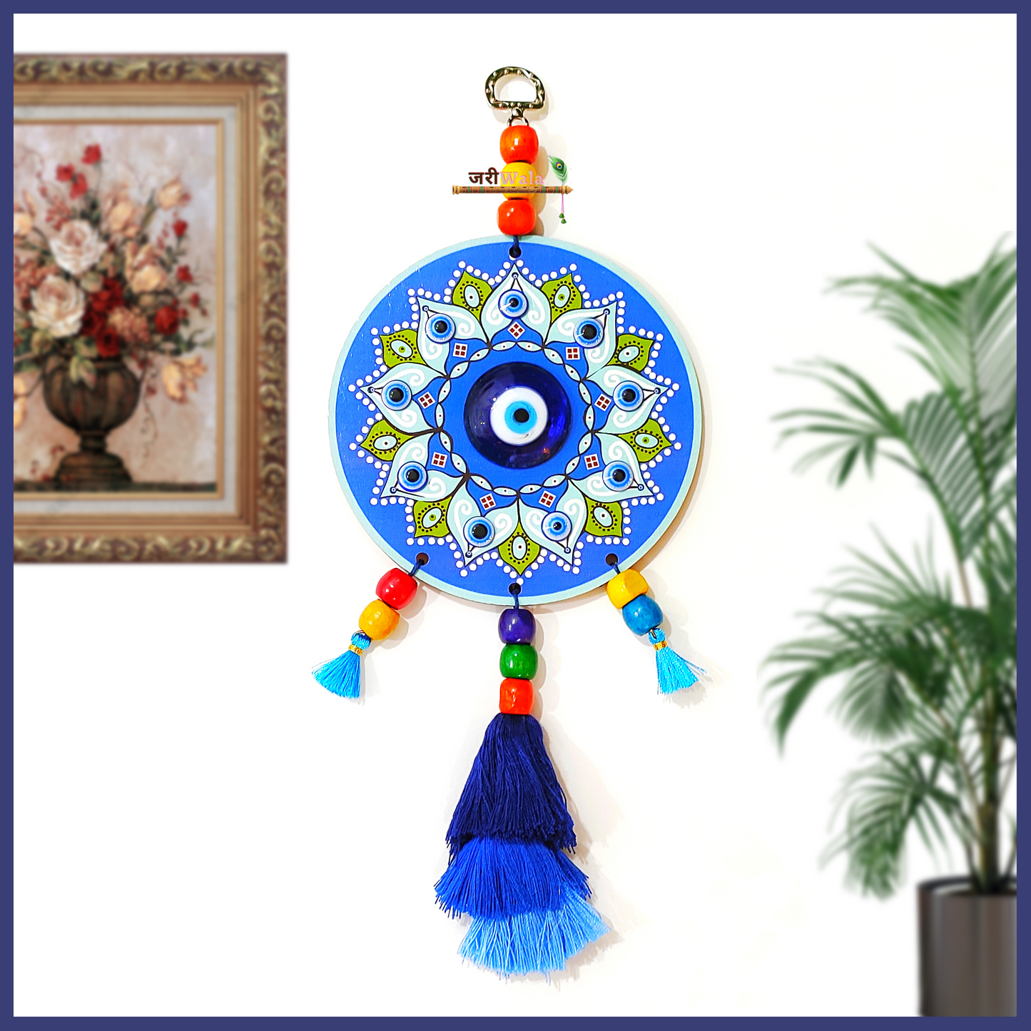 Fengshui Wood Floral Design Evil Eye Hanging