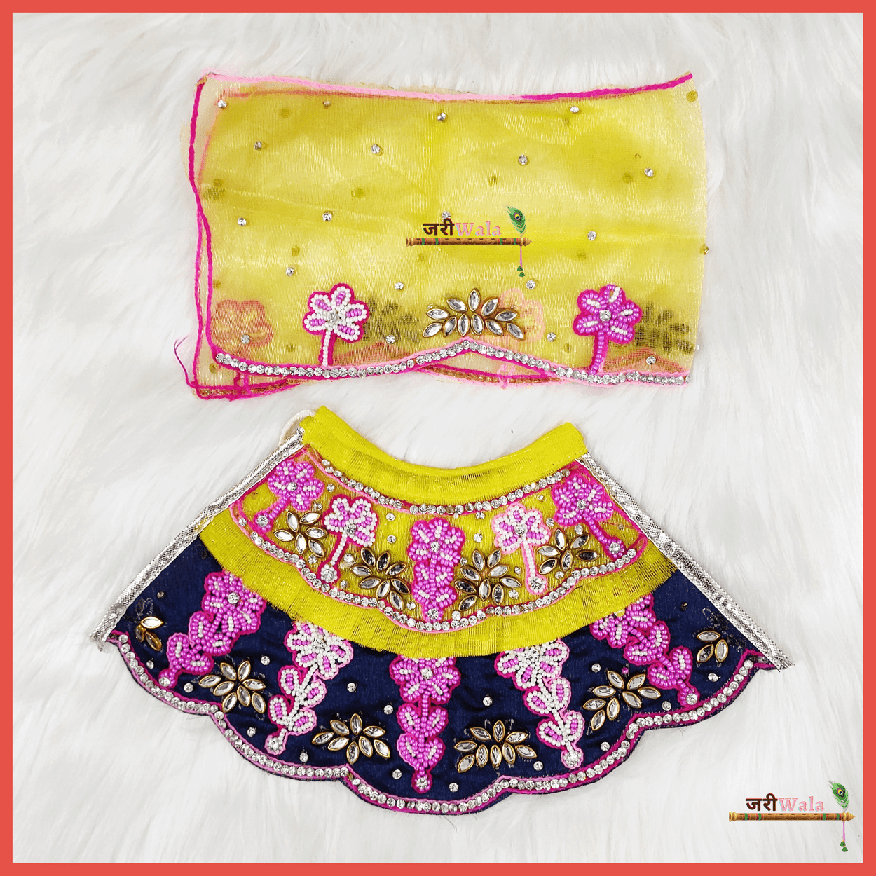 Blended Moti Work Multicolor Lehnga Patka - ZARIIWALAA